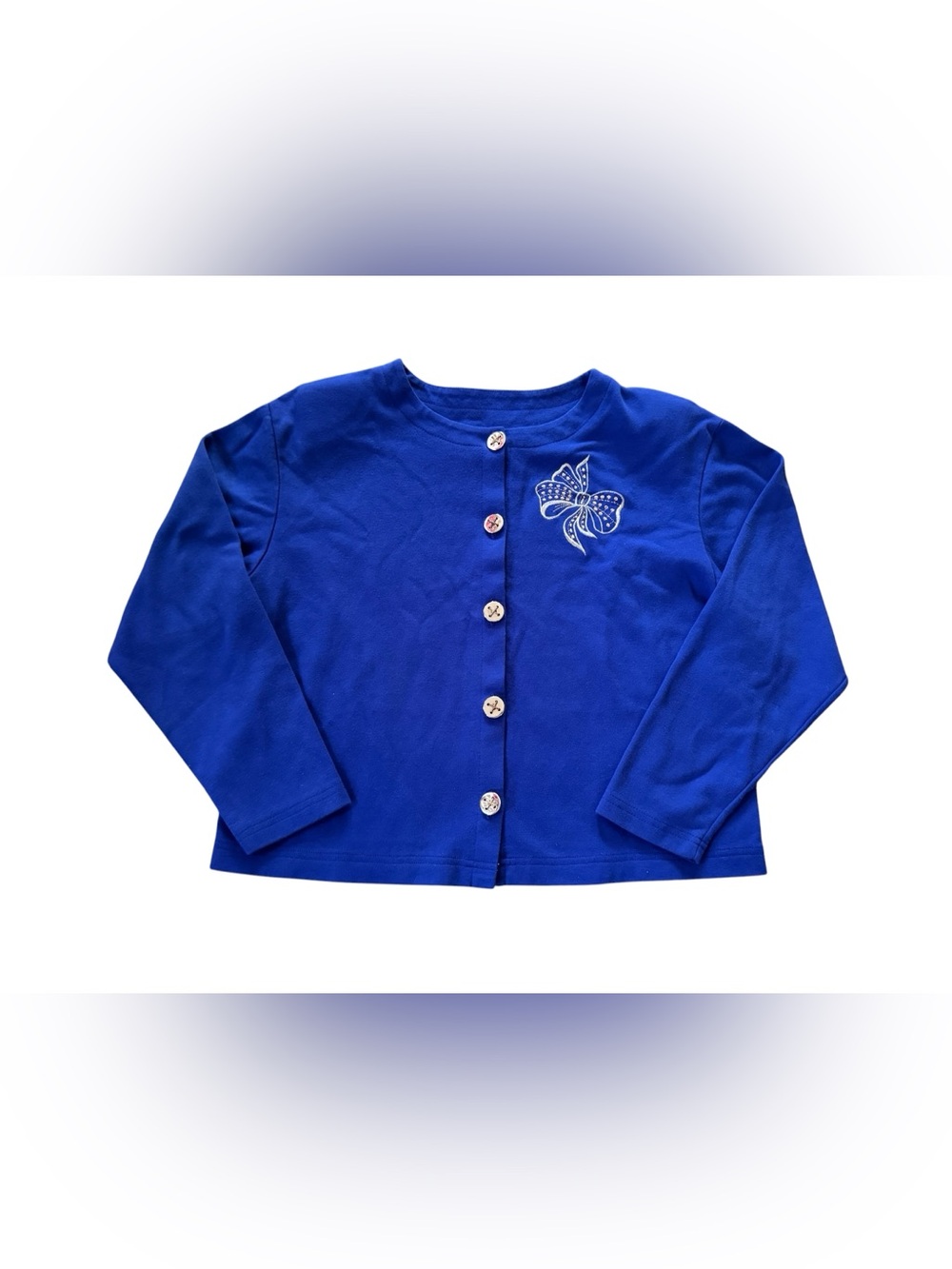 Vintage Aileen Blue Cardigan Sweater Women’s Large Embroidered Bow